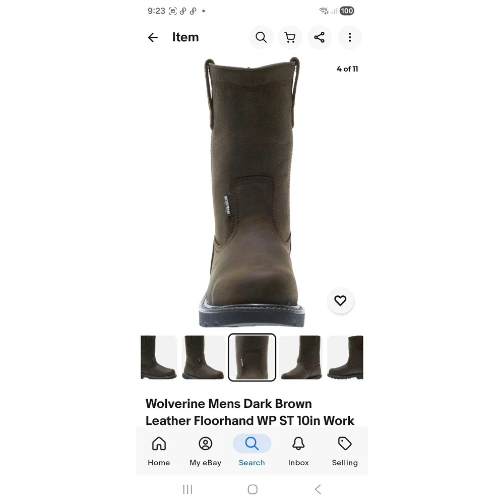 Wolverine‎ Mens Dark Brown Leather Floorhand Welly Work Boots Size 12